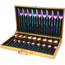 Load image into Gallery viewer, 36-piece Stainless Steel Tableware Wooden Box Gift Box Set