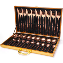 Load image into Gallery viewer, 36-piece Stainless Steel Tableware Wooden Box Gift Box Set