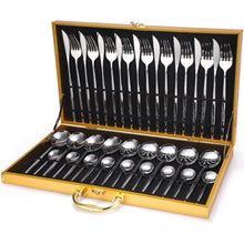 Load image into Gallery viewer, 36-piece Stainless Steel Tableware Wooden Box Gift Box Set