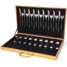 Load image into Gallery viewer, 36-piece Stainless Steel Tableware Wooden Box Gift Box Set