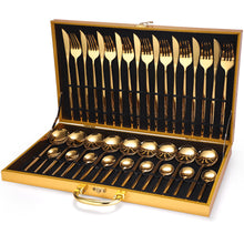 Load image into Gallery viewer, 36-piece Stainless Steel Tableware Wooden Box Gift Box Set