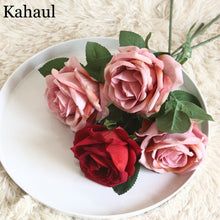 Load image into Gallery viewer, 30cm Short Big Artificial Roses Branch Flowers Wedding Home Decoration Flannel Fabric Cute Pink Fake Flowers Crafts Party Decor