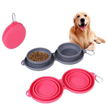 Load image into Gallery viewer, Rubber Foldable Double Bowl Pet Feeding
