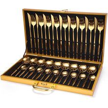 Load image into Gallery viewer, 36-piece Stainless Steel Tableware Wooden Box Gift Box Set

