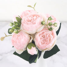 โหลดรูปภาพลงในเครื่องมือใช้ดูของ Gallery 30cm Rose Pink Silk Peony Artificial Flowers Bouquet 5 Big Head and 4 Bud Cheap Fake Flowers for Home Wedding Decoration indoor
