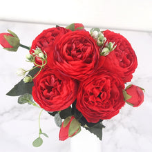 โหลดรูปภาพลงในเครื่องมือใช้ดูของ Gallery 30cm Rose Pink Silk Peony Artificial Flowers Bouquet 5 Big Head and 4 Bud Cheap Fake Flowers for Home Wedding Decoration indoor
