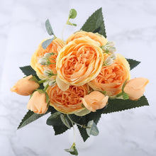 โหลดรูปภาพลงในเครื่องมือใช้ดูของ Gallery 30cm Rose Pink Silk Peony Artificial Flowers Bouquet 5 Big Head and 4 Bud Cheap Fake Flowers for Home Wedding Decoration indoor
