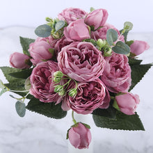 โหลดรูปภาพลงในเครื่องมือใช้ดูของ Gallery 30cm Rose Pink Silk Peony Artificial Flowers Bouquet 5 Big Head and 4 Bud Cheap Fake Flowers for Home Wedding Decoration indoor
