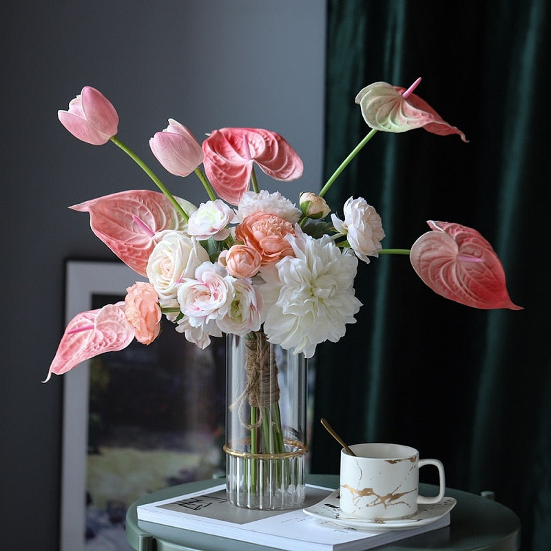 anthurium wedding bouquet 5/10Pcs Real Touch Anthurium Plant Artificial Flowers For Wedding Bouq – CabalticaLiving