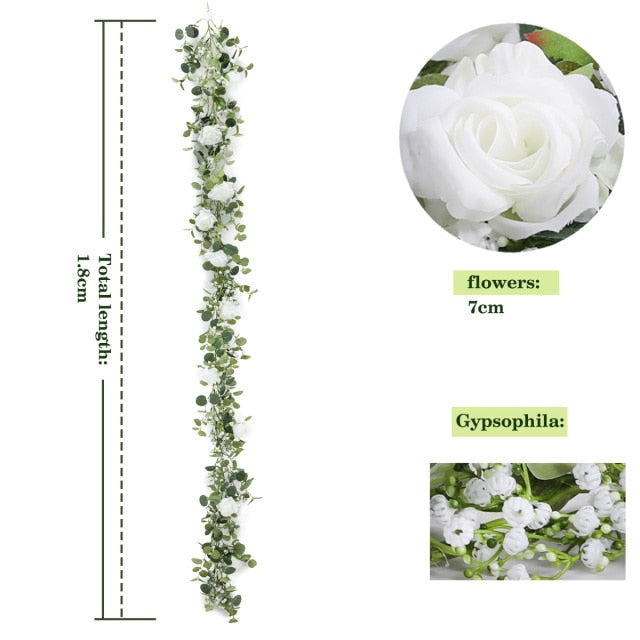 PARTY JOY Artificial Flowers Silk Rose Gypsophila Garland Fake Eucalyptus Vine Hanging Plants for Wedding Home Party Craft Decor